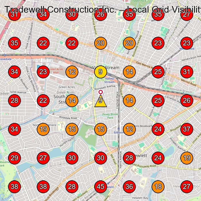Tradewell Construction Inc. GeoGrid visibility map for General Contractor in Valley Stream